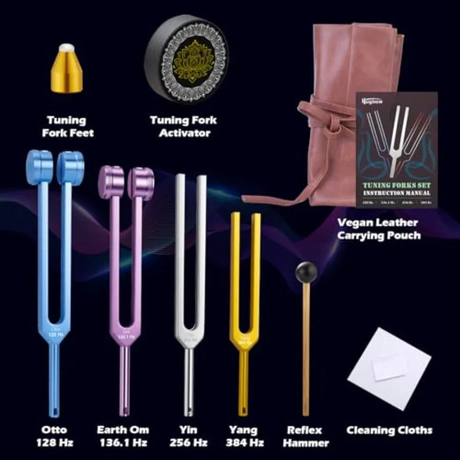 Tuning Forks for Healing 4 PCS Aluminum Alloy Tuning Fork 128Hz 136.1Hz 256Hz 384Hz Hockey Puck Activator and Feet Chain Weight