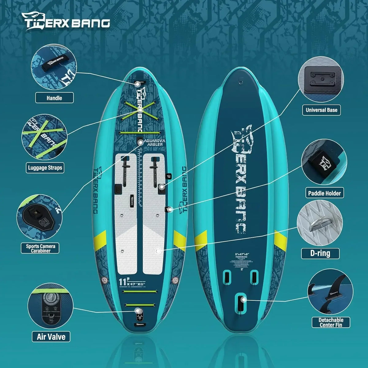 TIGERXBANG 11'x47''x8'' Inflatable Fishing Kayak, High-Performance Inflatable Kayak-Ideal for Water Fishing Activities, Equipped with Comfortable Seats and Camera Base Versatile Accessories