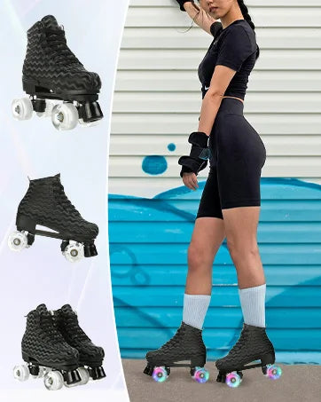 Adult Double Row Roller Skates 4PCS Light Up Quad Roller Skate Wheels Beginner Outdoor Skating Training Sneakers 37-45