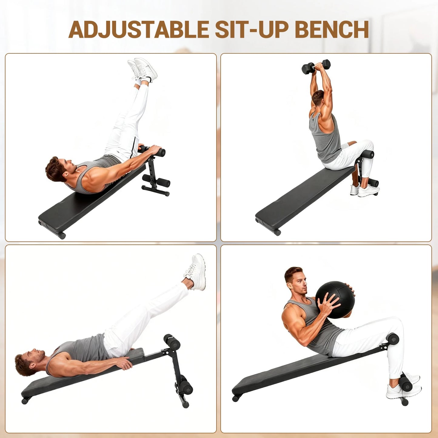 Sit Up Bench for Workout Home Gym-Adjustable Bench with Thick Pads for Ab Exercise,Weight Capacity 220 LBS