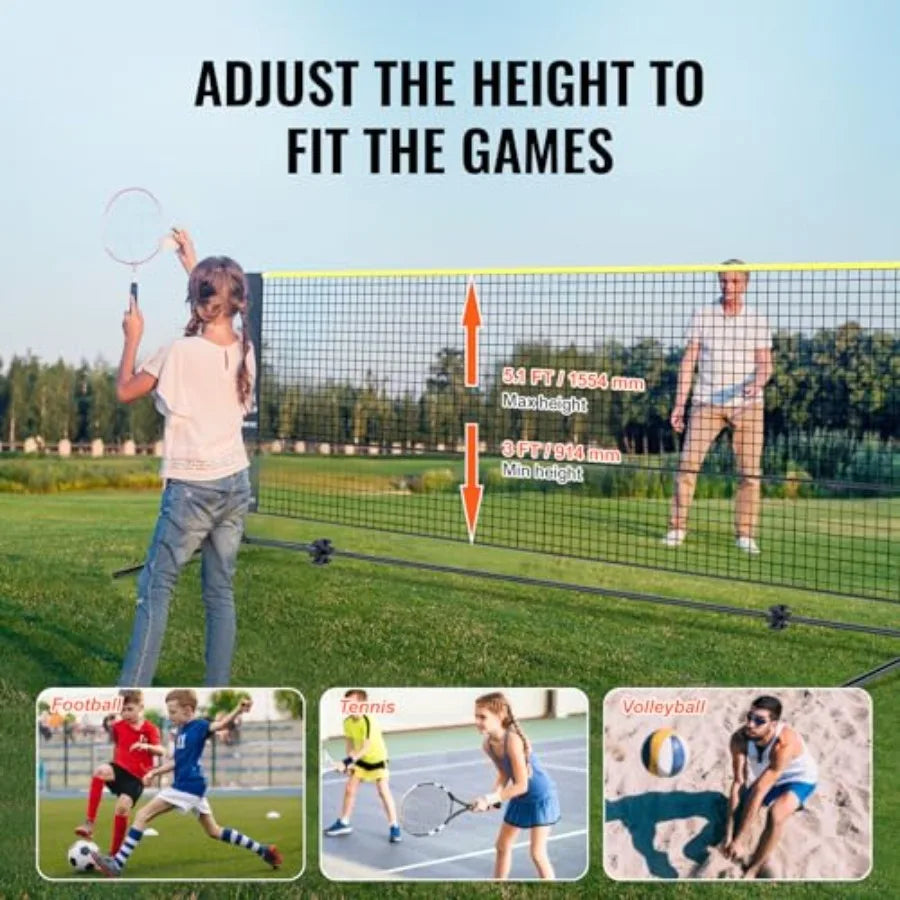 Badminton Net, Height Adjustable Volleyball Net, Wide Foldable Pickleball Net, Portable Easy Setup Tennis Net Set with Poles, S
