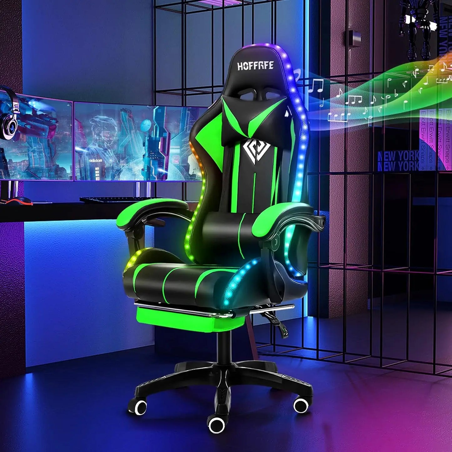 RGB Gaming Chair with Speakers Massage Computer Gaming Chair with LED Lights and Footrest High Back Video Game, Customized