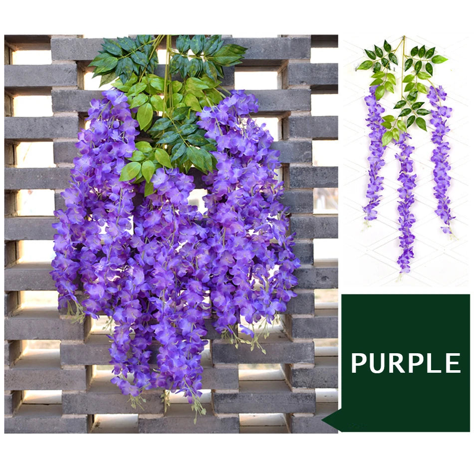15/30Pcs Artificiales Wisteria Hanging Flowers, 43 Inch Fake Hanging Flowers, Wisteria Artificiales Garland for Home Wedding