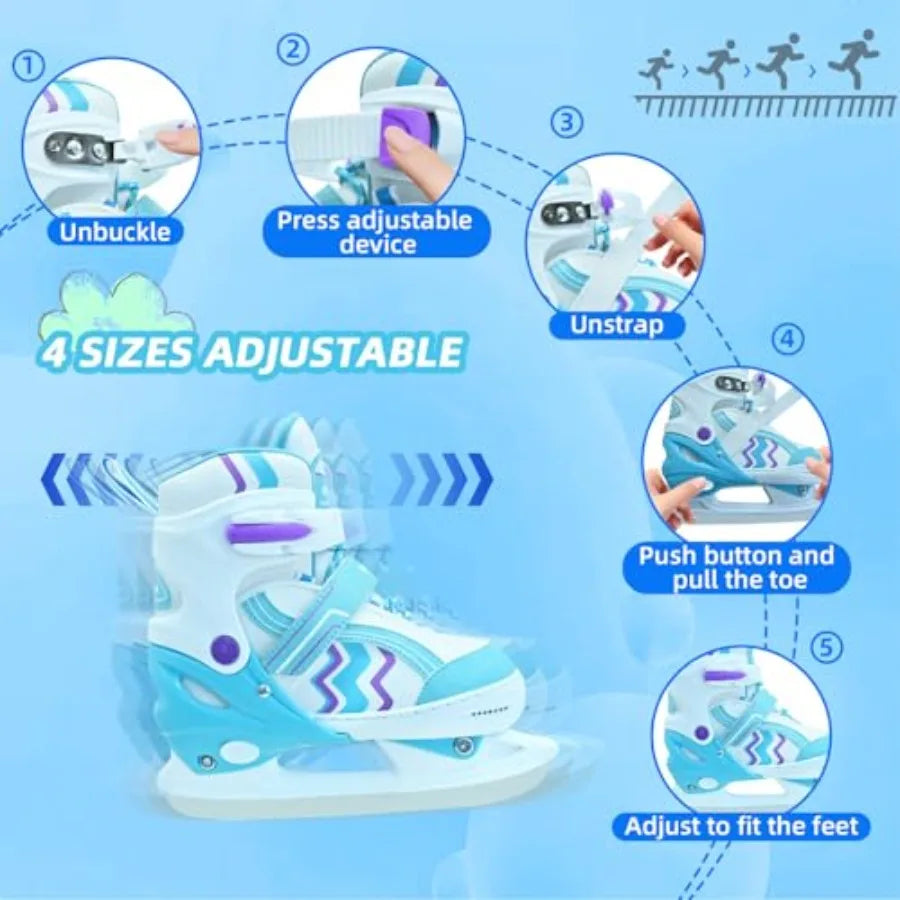 Adjustable Ice Skates for Boys Girls, Smooth Blades Iceskates, Breathable Fabric and Comfortable Lining Ice Skates, Hockey Skat