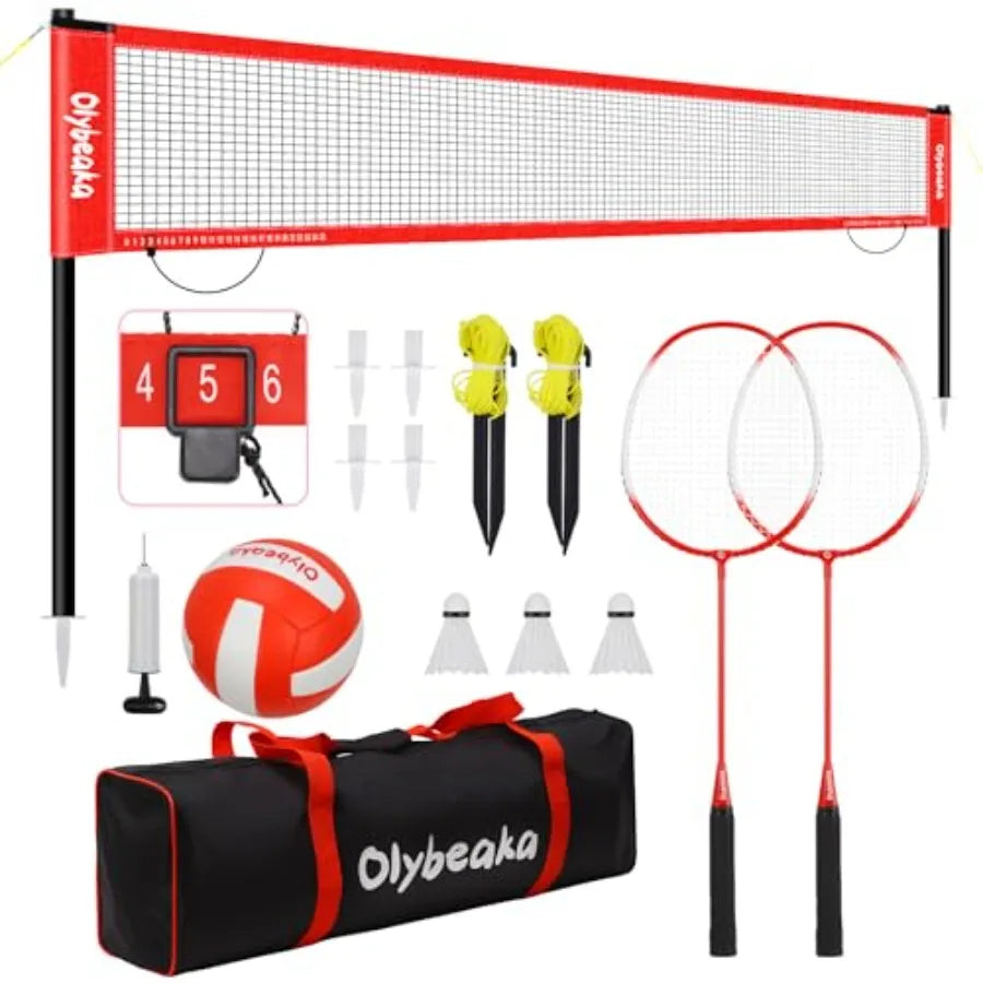 20ft Volleyball Badminton Combo Net Set Outdoor for Backyard Beach with Adjustable Poles Durable Anti-Sag Net PU Volleyball 2 A