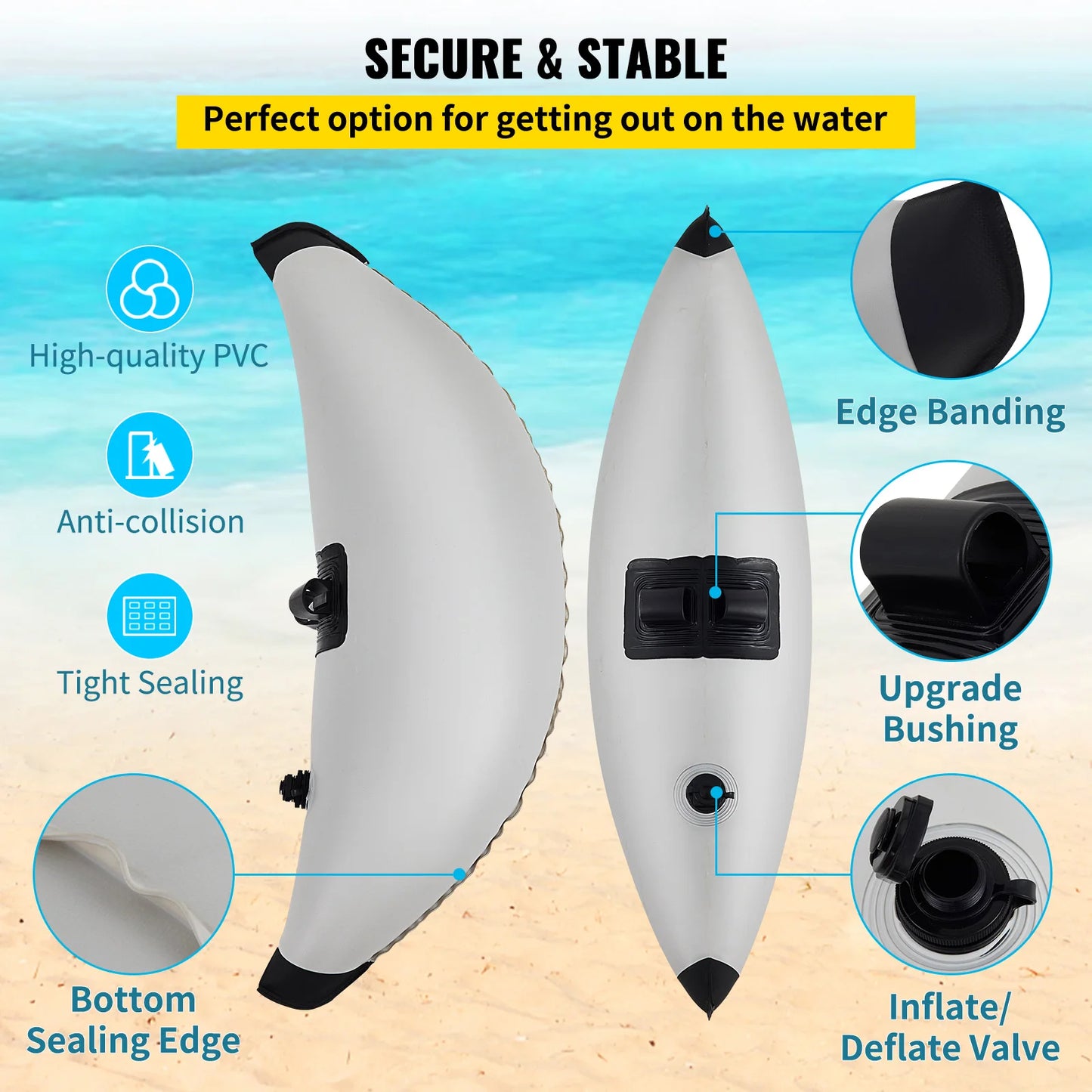 SucceBuy 2Pcs Kayak Outrigger Stabilizer Inflatable Outrigger Float Standing Float Stabilizer System Kit for Canoes Fishing Boat