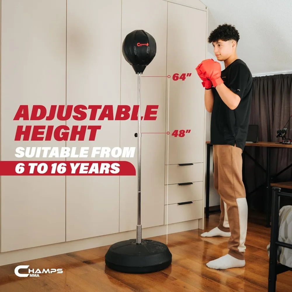 Champs MMA Punching Bag for Kids with Stand | Freestanding Reflex Bag Dummy | Adjustable Height Punch Bag Stand with Gloves