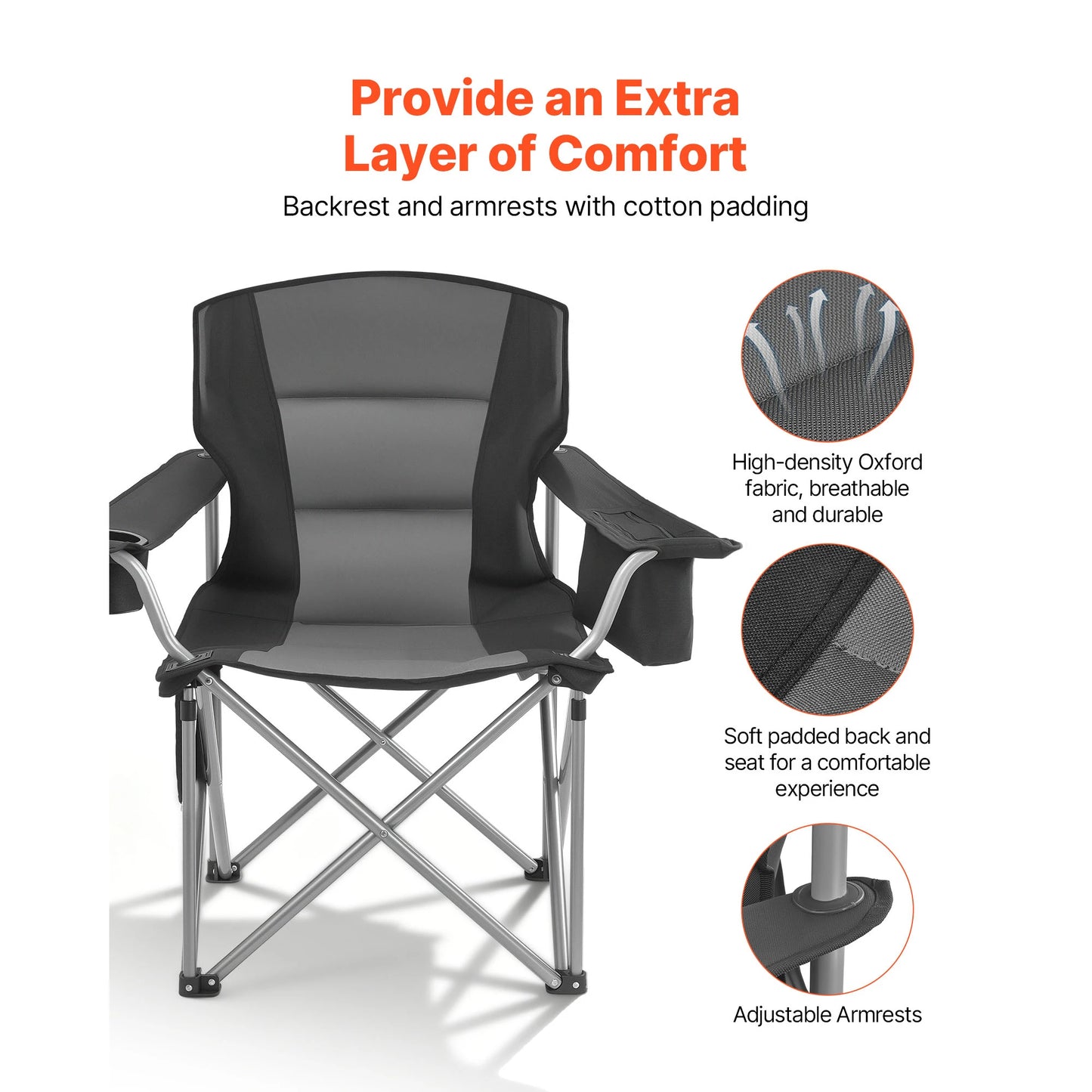 SucceBuy 2Pack Oversized Camping Chairs 450 lbs Heavy Duty Support Portable Folding Camp Chairs with Padded Backrest & Armrests