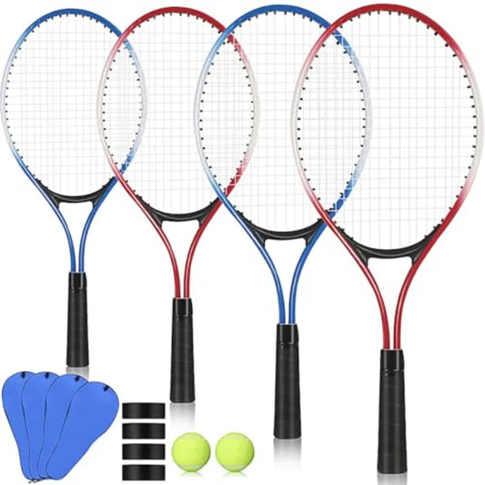 4 Pack Tennis Rackets Recreational 21 Inch Lightweight Tennis Racket Bulk with Balls Overgrips Carry Bag for Training Beginners