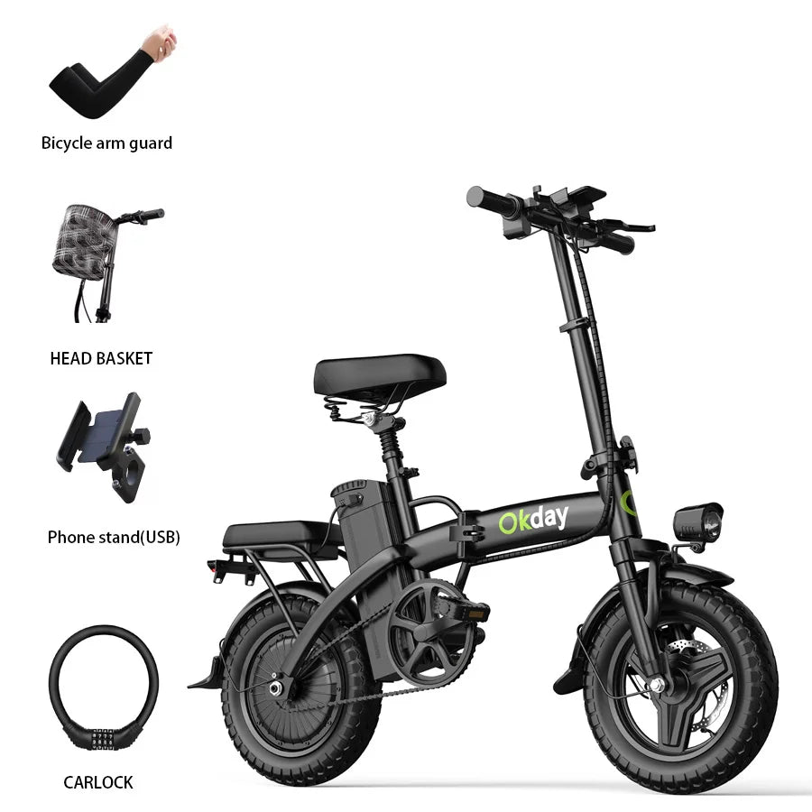 400W Foldable Electric Bike for Adults, 19 MPH, Long Range, 14" All-Terrain Tires, Dual Brakes, Portable Commuter E-Bike with Ca