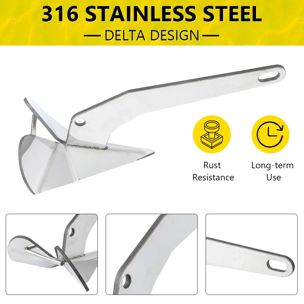 11lb/17lb/22 lbs Triangle Boat Anchor, 316 Stainless Steel Delta-Style Anchor, Heavy Duty Wing Style Triangular Anchor