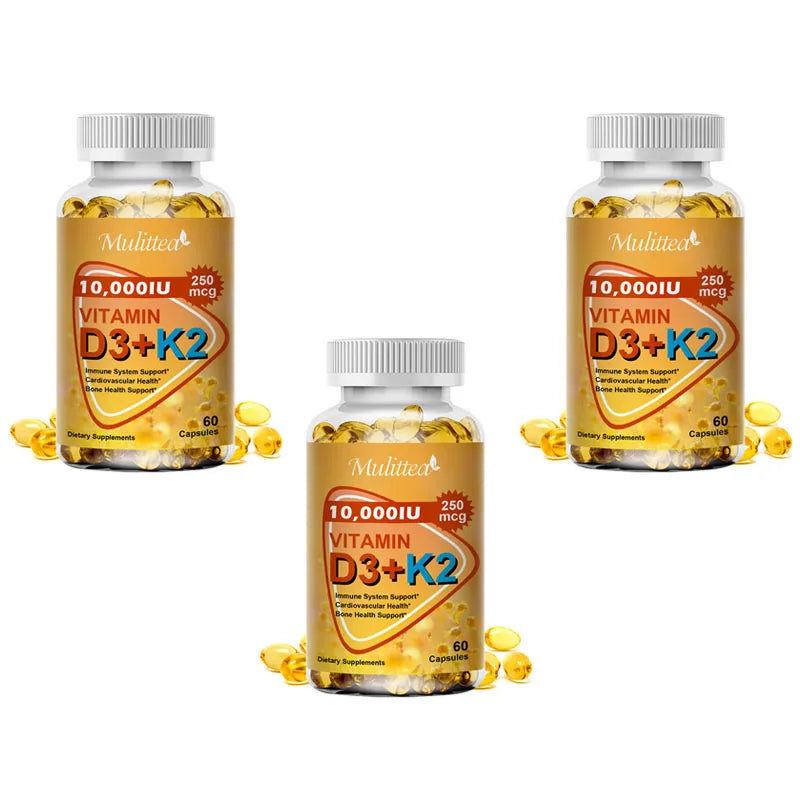 Mulittea Vitamin D3+K2 Capsules Help Regulate Calcium Metabolism Promote Heart Bone Teeth and Skin Health Support Immunity