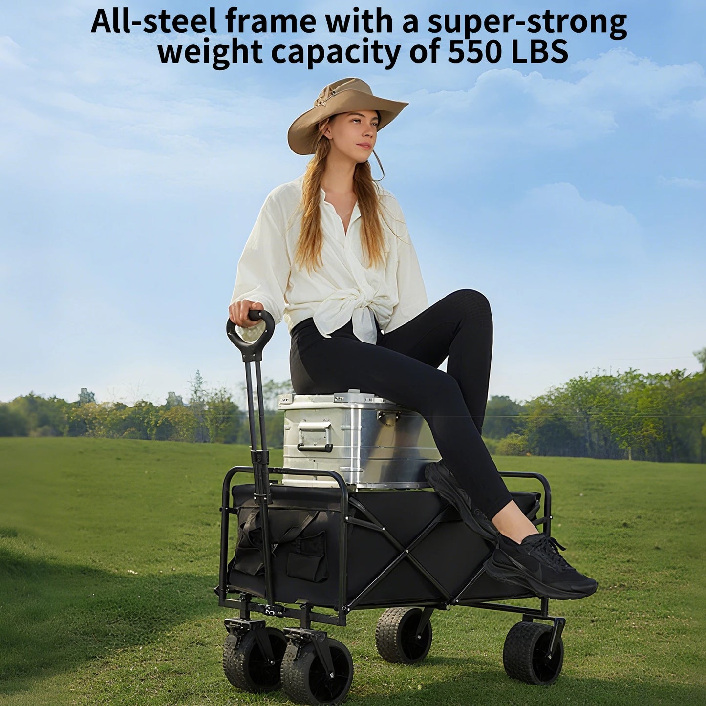 Foldable Portable Picnic Outdoor Camping Cart Heavy Duty Folding Utility Cart Shopping Beach Collapsible Folding Utility Cart