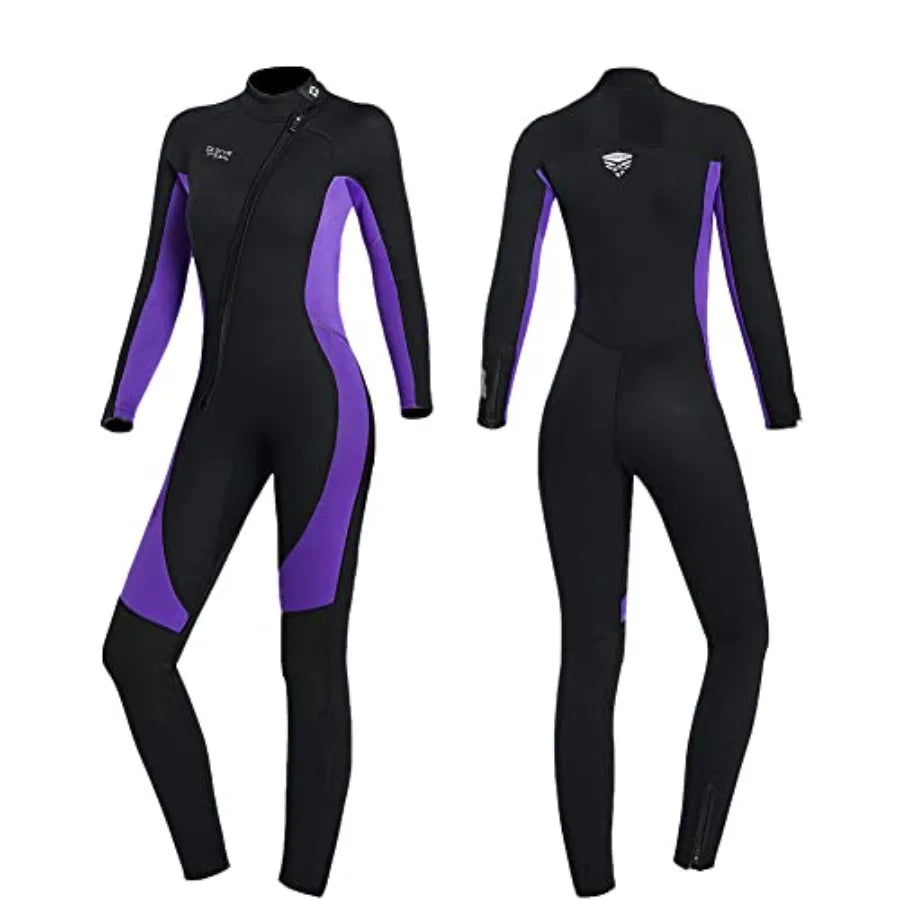 Wet Suits for Women Men Full Body 3MM Neoprene Wetsuit in Black/Blue, Cold Water Diving Suit with Long Sleeves Front Zip, Therm