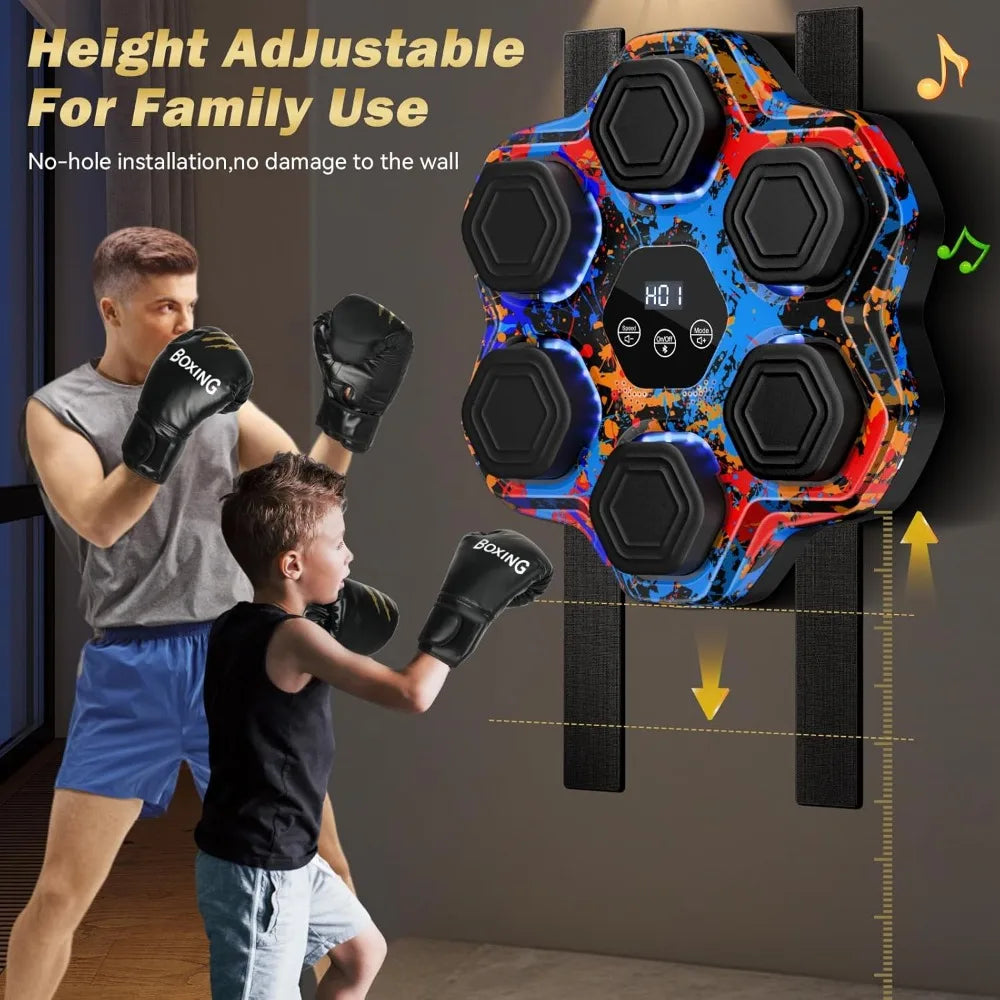 Smart Bluetooth Boxing Machine with Gloves, Wall Mounted Music Punching Trainer for Home Gym, 9 Modes 9 Speeds LED Display