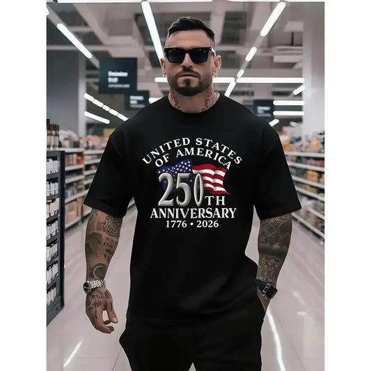 250Th Anniversary of American Independence Day Plus Size T-Shirt - Casual Short Sleeve Shirt with American Flag Design Perfect