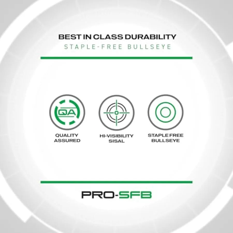Pro SFB Bristle Dartboard for professional play, sisal fiber construction, black and green color scheme, self-healing surface w