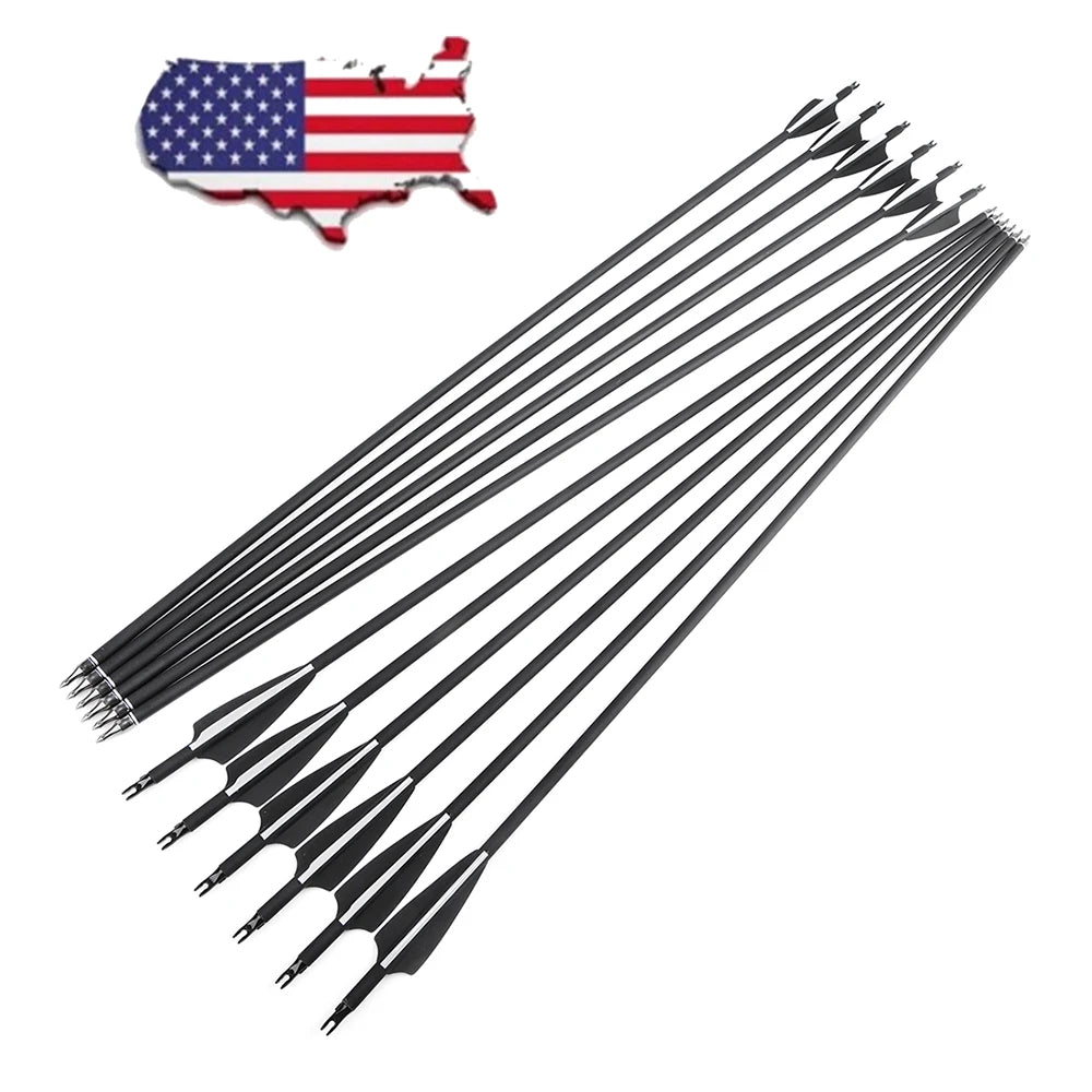 12pcs Archery Carbon Arrow SP500 Mixed Carbon 3 Inch Rubber Feather 100Grain Target Point for Compound Bow Shooting Hunting Acc