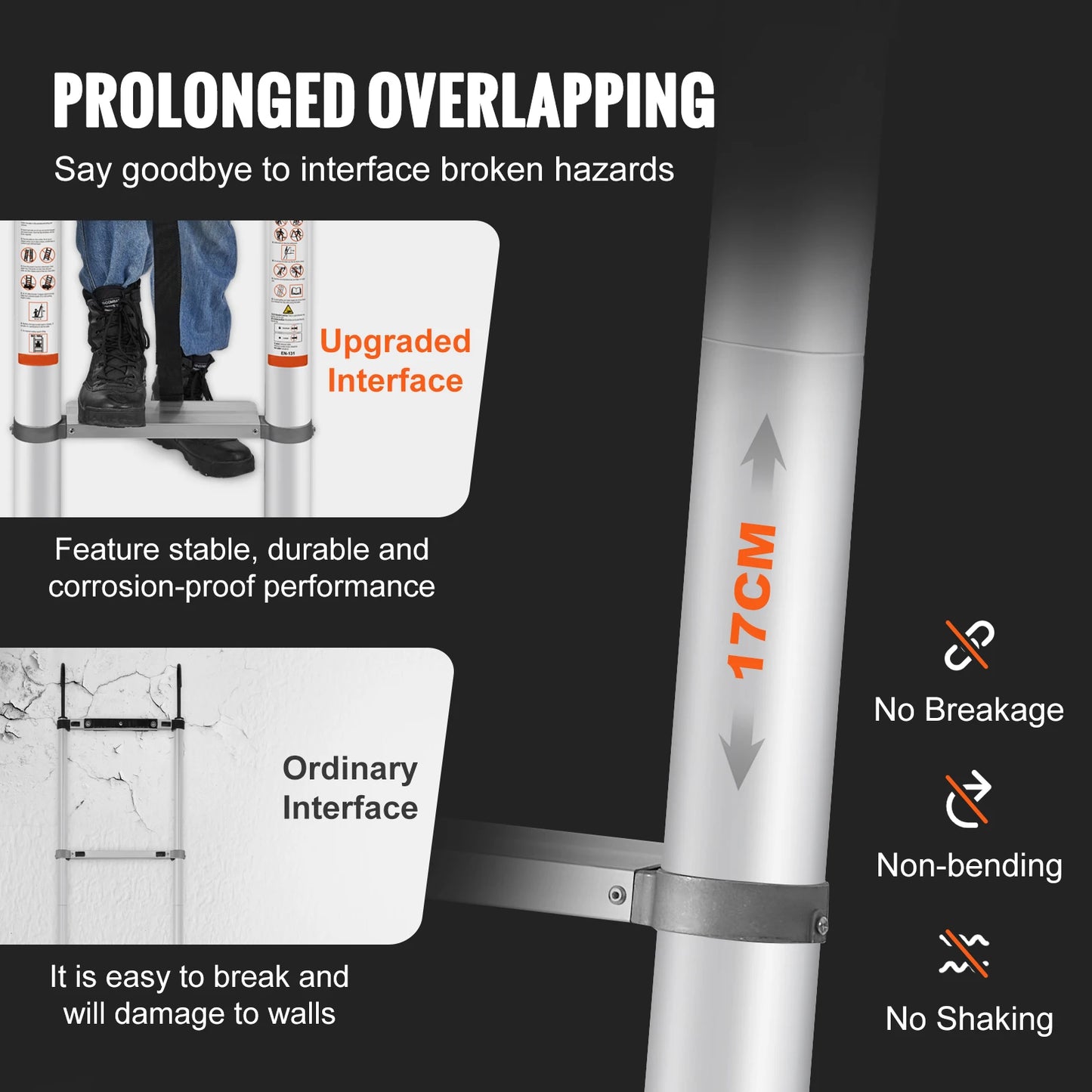 Telescoping Ladder 12.5 FT Aluminum One-Button Retraction Collapsible Extension 375 LBS Capacity w/Non-Slip for Home RV