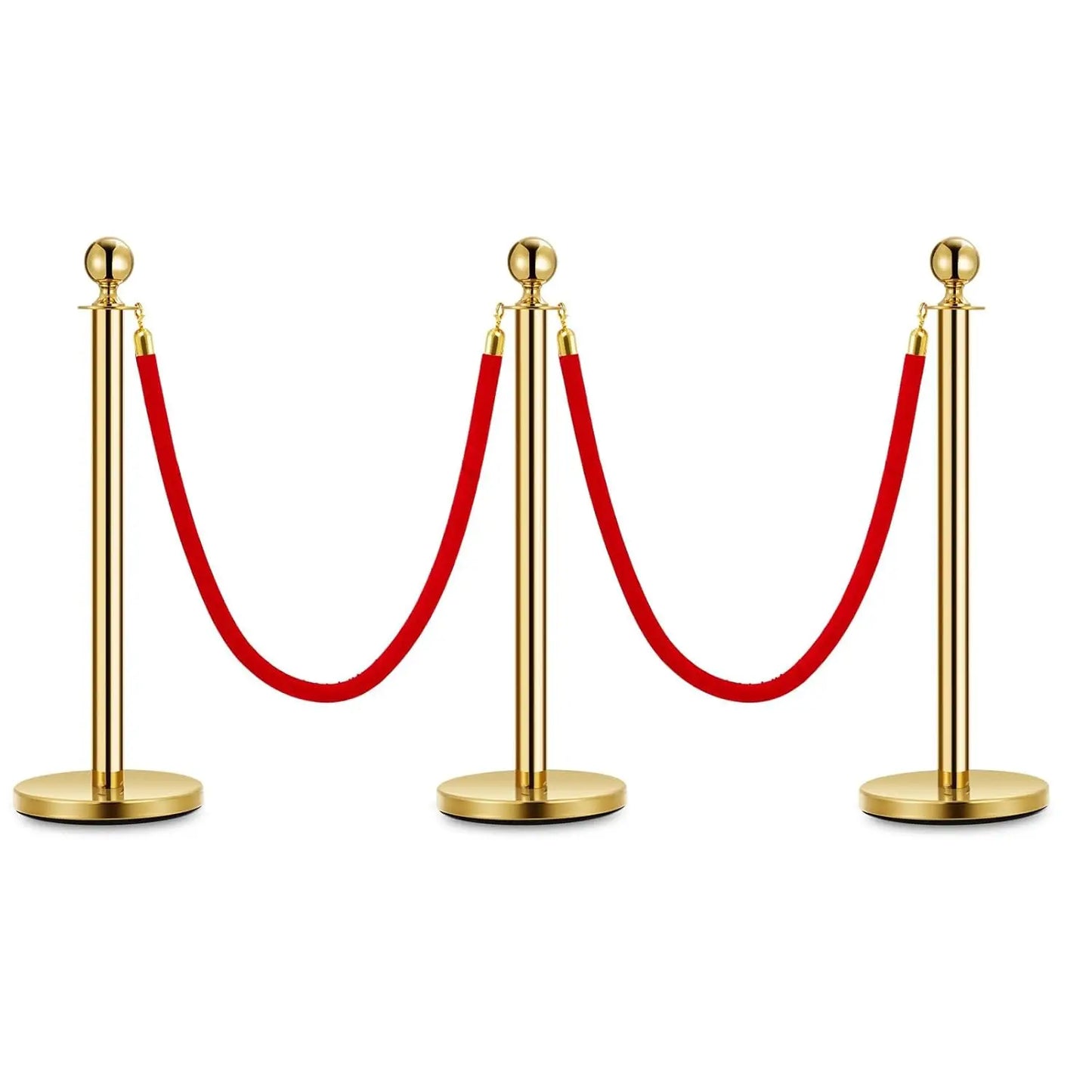Elegant Gold Stanchion Posts with Luxurious Red Velvet Ropes VIP Queue Poles for Red Carpet Events Weddings and Premieres