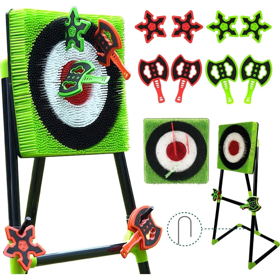 Family Axe Throwing Game for Backyard Fun Safe Bristle Target Set with 4 Axes and 4 Darts for and Adults Lightweight and Portab
