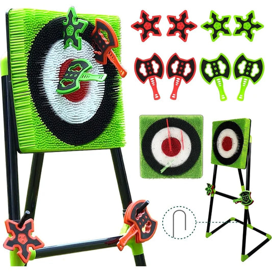 Family Axe Throwing Game for Backyard Fun Safe Bristle Target Set with 4 Axes and 4 Darts for and Adults Lightweight and Portab