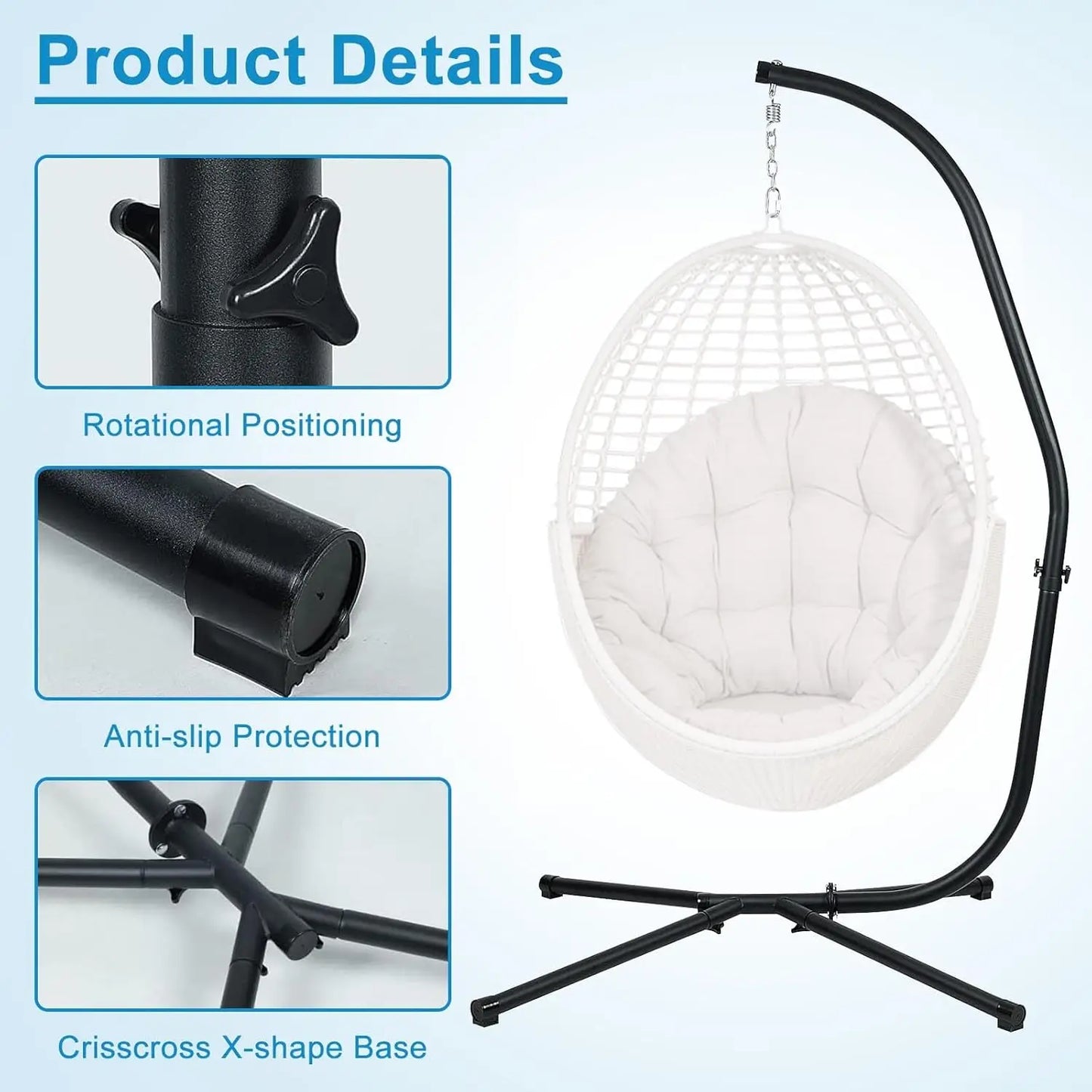 Hammock Steel Stand Only C-Stand for Hanging Hammock Chairs - 300 Pound Capacity