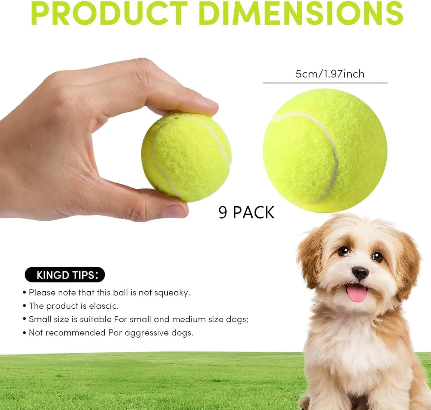 9 Pack Mini Tennis Balls for Small Dogs, Interactive Toys for Fetch Training & Exercise