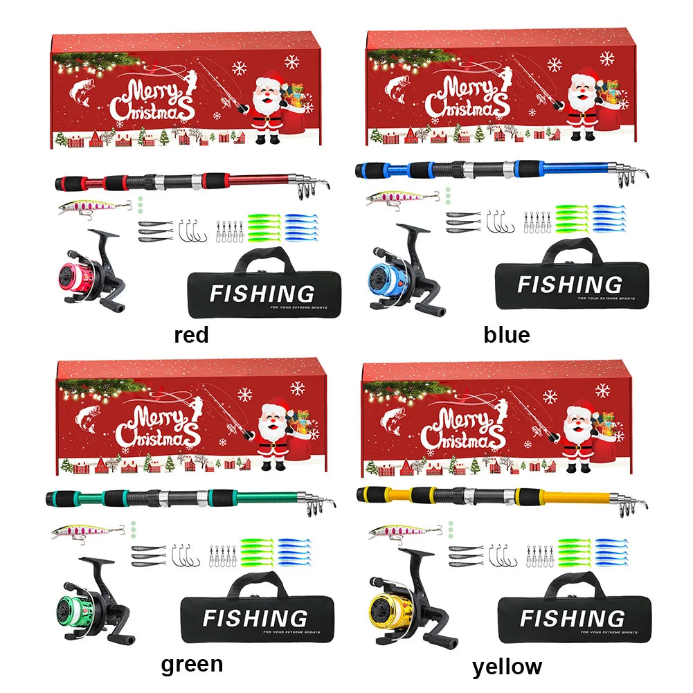 Fishing Pole Set Full Kits Telescopic Fishing Rod and Reel Combo Travel Pole Set Xmas Surprise Gift for Father Grandpa Boyfriend