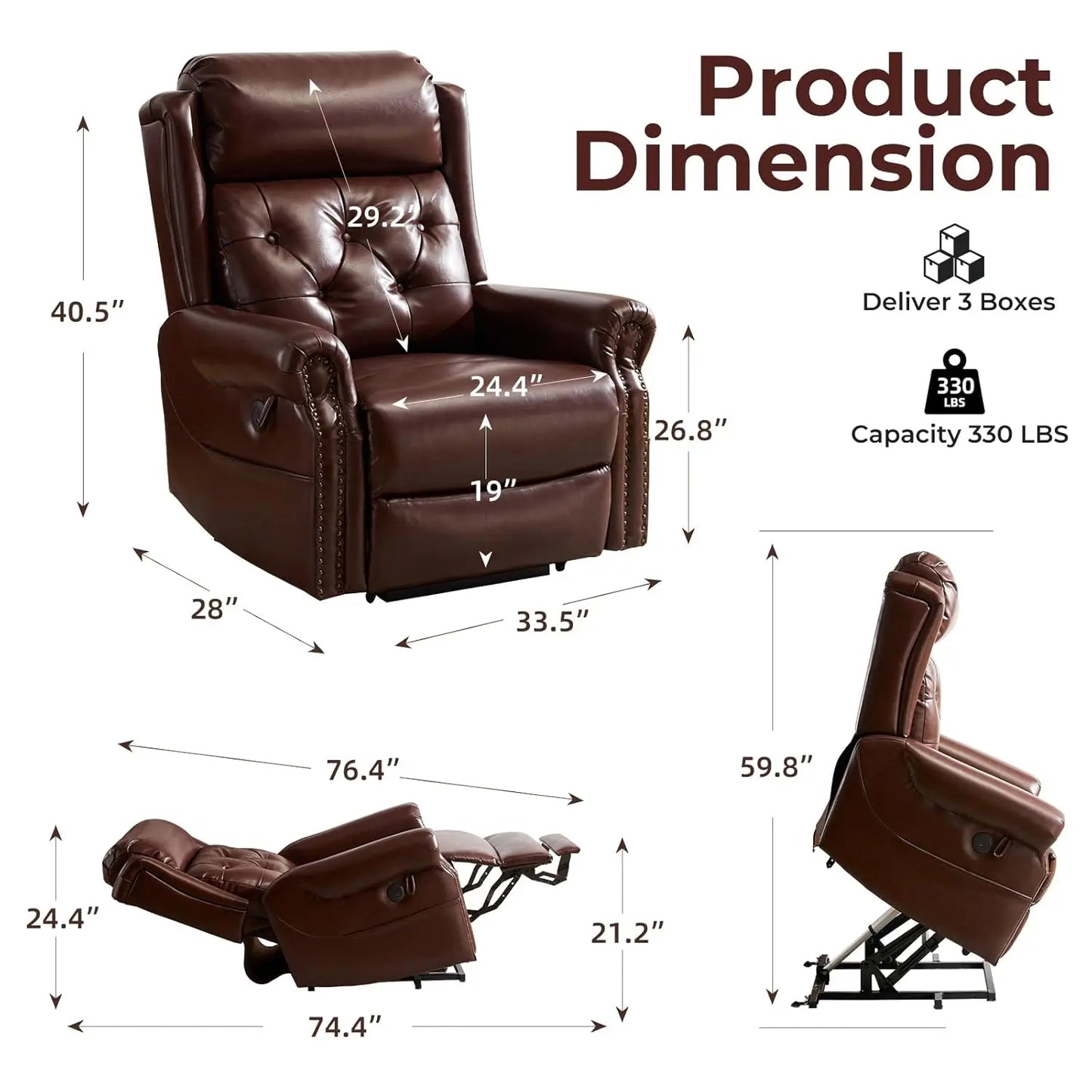 Power Lift Recliner Chair for Elderly with Adjustable Headrest,Electric Lift Chair with Massage and Heat, Lay Flat, Customized