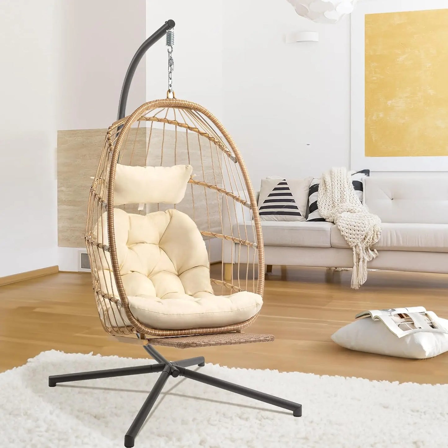 Egg Chair with Stand - Hanging Swing Egg Chair Rattan Wicker Patio Hammock Chair for Indoor Outdoor Bedroom - Rusty, Customized