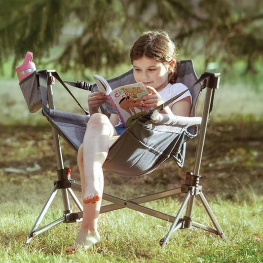 Kids Folding Hammock Chair with Stand, Cup Holder & Bag, Supports 125 LBS for Outdoor Indoor Use