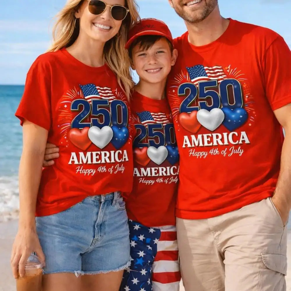 Unisex Family Matching 100% Cotton T-Shirt America 250th Anniversary 4th of July USA Patriotic Short Sleeve Casual Tee