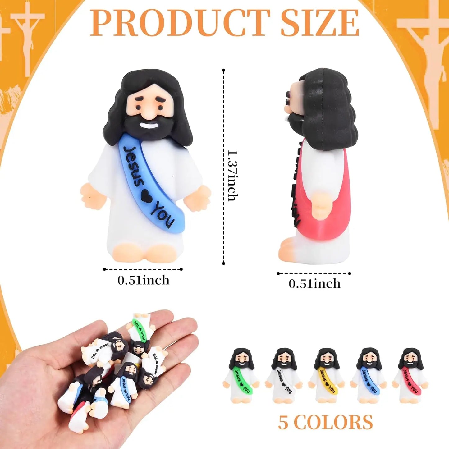 100 Pcs Mini Jesus Figurines Bulk, Tiny Rubber Jesus Loves You Figures for Easter Egg Stuffers, Sunday School Gifts, Baptism Favors