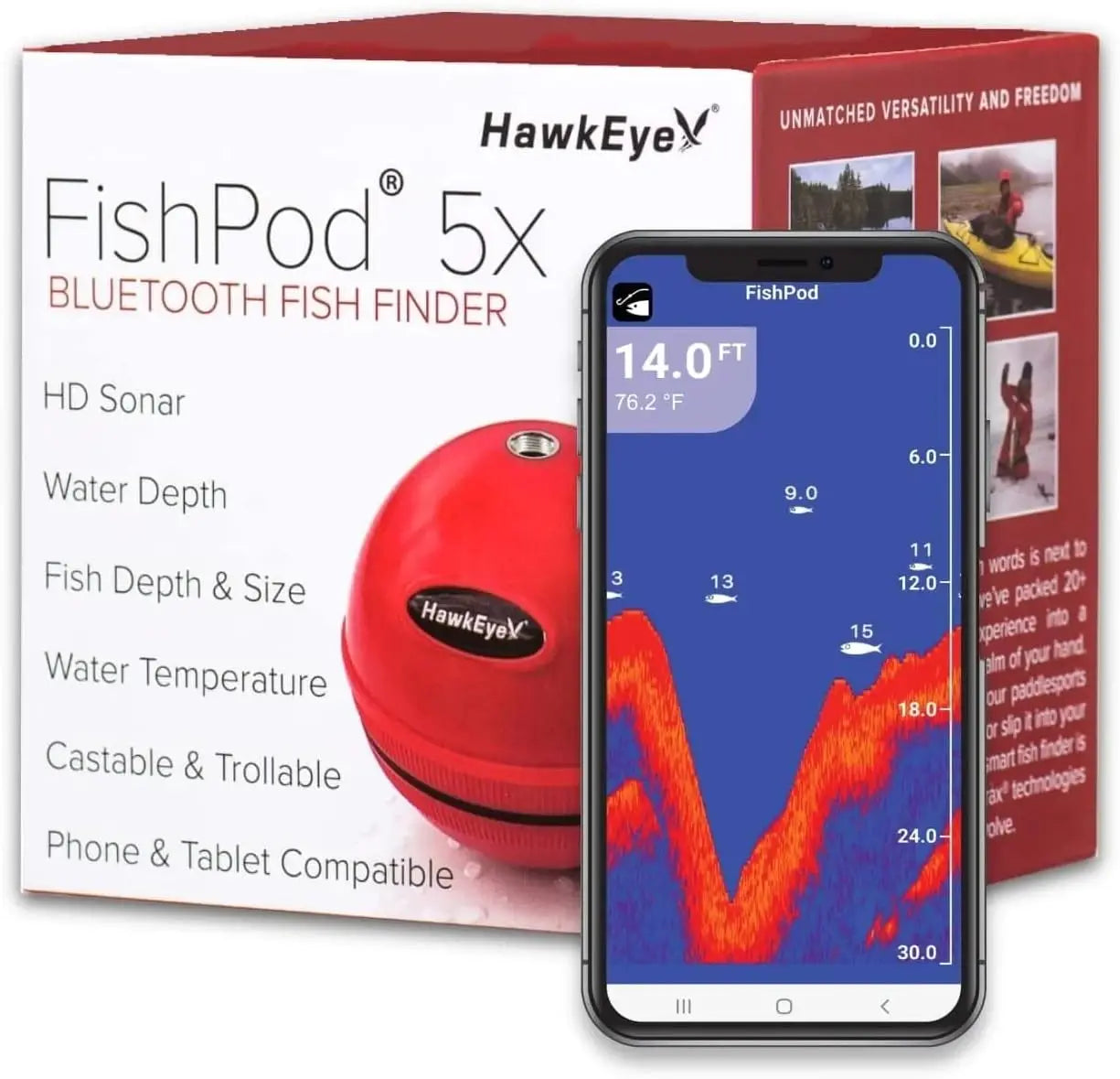 Wireless Bluetooth Fish Finder, Portable Sonar Sensor for Ice Fishing, Kayak, Boat