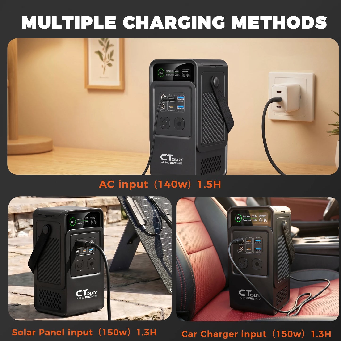 CTOLITY 200W Power Station Camping 192Wh Lifepo4 Power Bank 60000mAh Portable Charger Battery Emergency Power USB TYPE-C Port