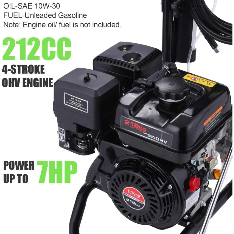 4200PSI Gas Pressure Washer 4.0GPM Commercial Power Washer Gas Powered 212cc 7.0 HP Engine Includes 0.7L Soap Tank 5 QC Nozzles