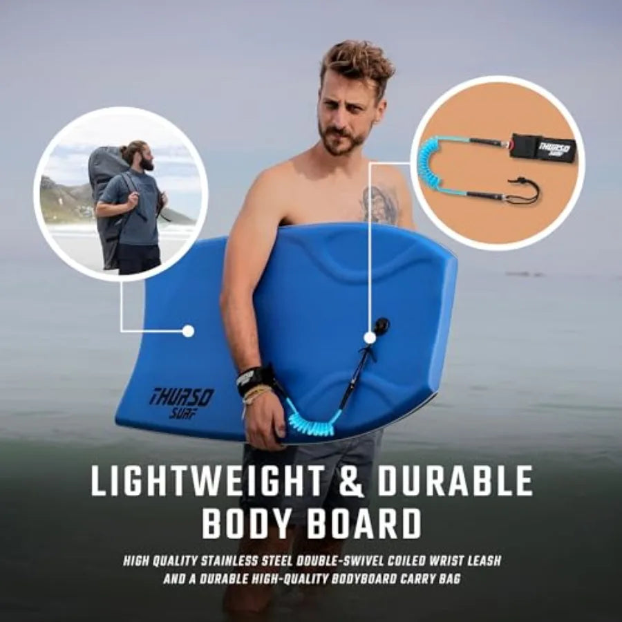 42'' Body Boards for Beach Pool Use: Lightweight PE Core IXPE Deck HDPE Bottom FRP Stringers High Performance with Double Swive