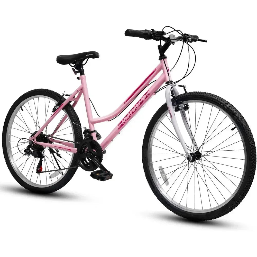 24/26 Inch Women's Mountain Bike, 21-Speed for Summer Travel, V-Brake City Commuter Bicycle