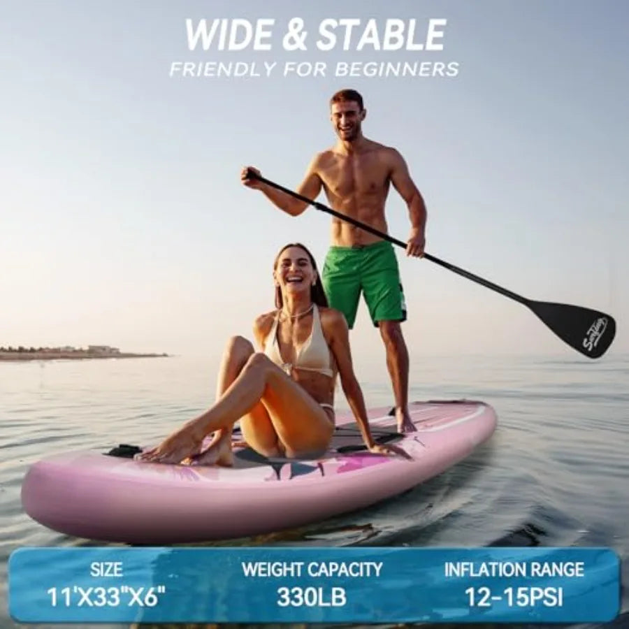 11' Inflatable Stand Up Paddle Board with Kayak Seat Non-Slip Deck in Blue for Youth Adult Portable Standing Boat with Premium