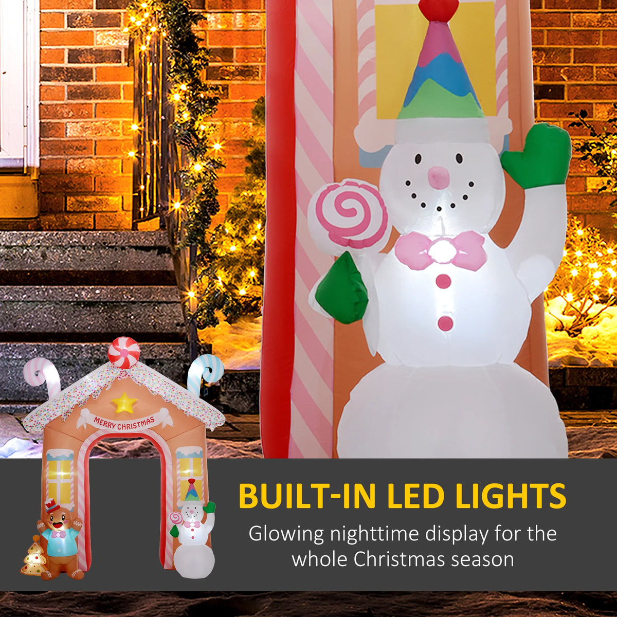 Outsunny 10FT Christmas Inflatable Gingerbread House Archway, Giant Christmas Inflatables, Huge Blow Up Christmas Decorations with LED Lights for Indoor, Outdoor, Yard, Party