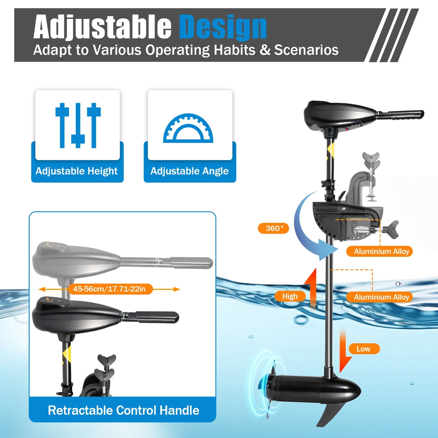 626W Electric Outboard Engine, Multi-speed Adjustable Trolling Motor, Battery-powered Outboard Motor For Kayaks, Plastic Boats