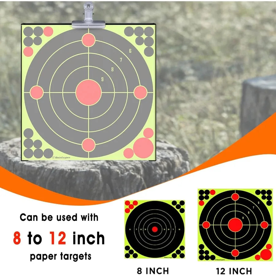Pellet Gun Target Trap with Center Shot 12pcs Paper Targets and 4 Resetting Metal Shooting Targets for Airgun Rifle Rimfire Ide