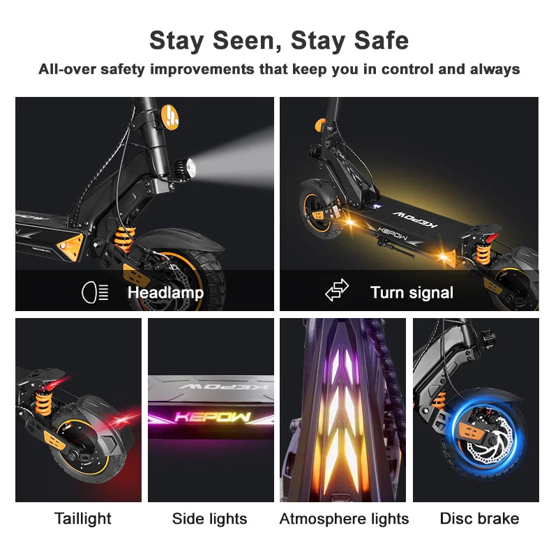 KEPOW D3 31mph Electric Scooter 52v/20.8ah 800w Motor 10 Inch Off-Road Tires Escooter For Adults Foldable Electric Kick With App