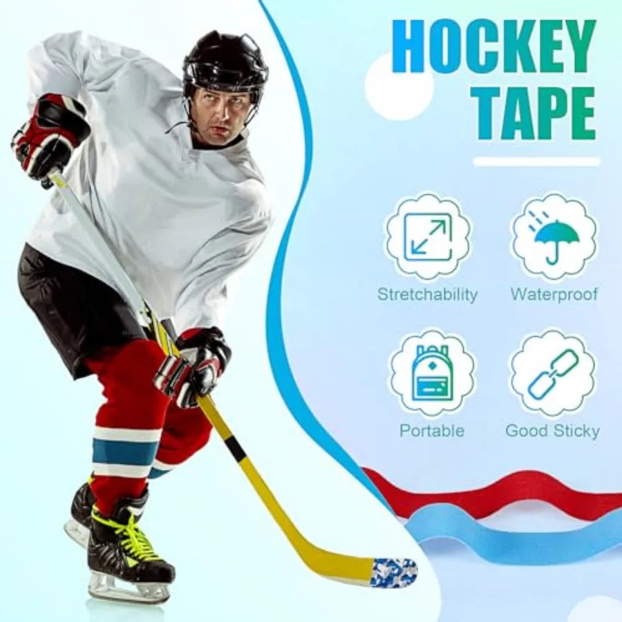 10 Rolls Multipurpose Hockey Tape Adhesive Shin Pad Sock Stick Tape for Ice Skate Sports Hockey Gifts Gear Equipment