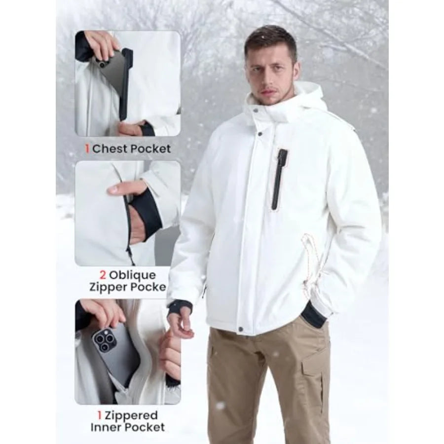Men's Winter CoatsWater Resistant Warm Insulated Hooded Parka Jacket with Fleece Lined for Snow Ski