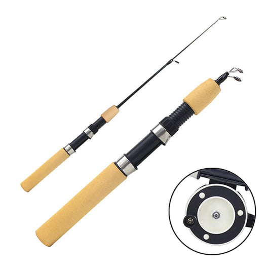 Winter Shrimp Fishing Rods Mini Ice Rod Metal Fishing Reels Elastic Carbon Bait Anti Slip Wood Color Handle Casting Rod pesca