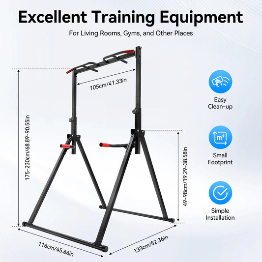 Adjustable Pull Up Bar, 200kg Load Foldable Home Gym Multi-Function Training Station with Parallel Bars for Strength Training