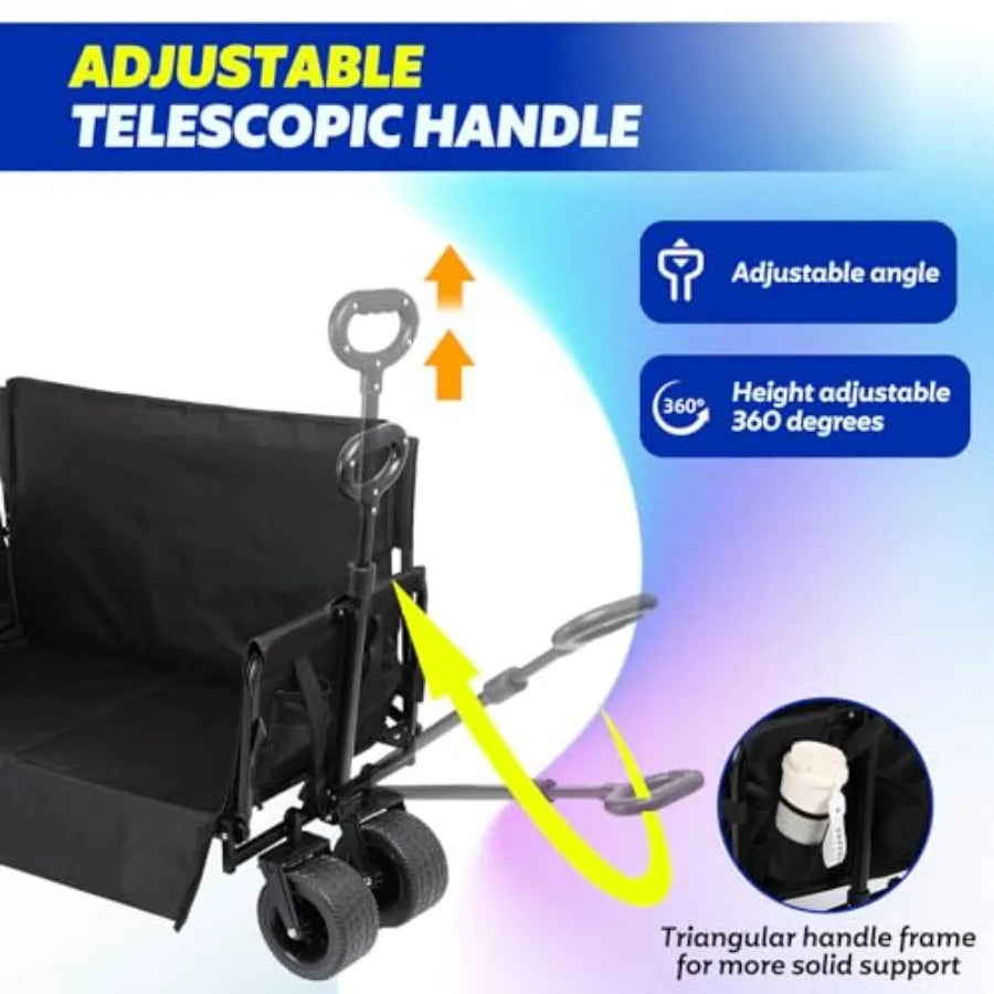 Portable Collapsible Folding Wagon 550LBS Heavy Duty Utility Cart with Reclining Seat Expandable Storage Padded and Wheeled Des