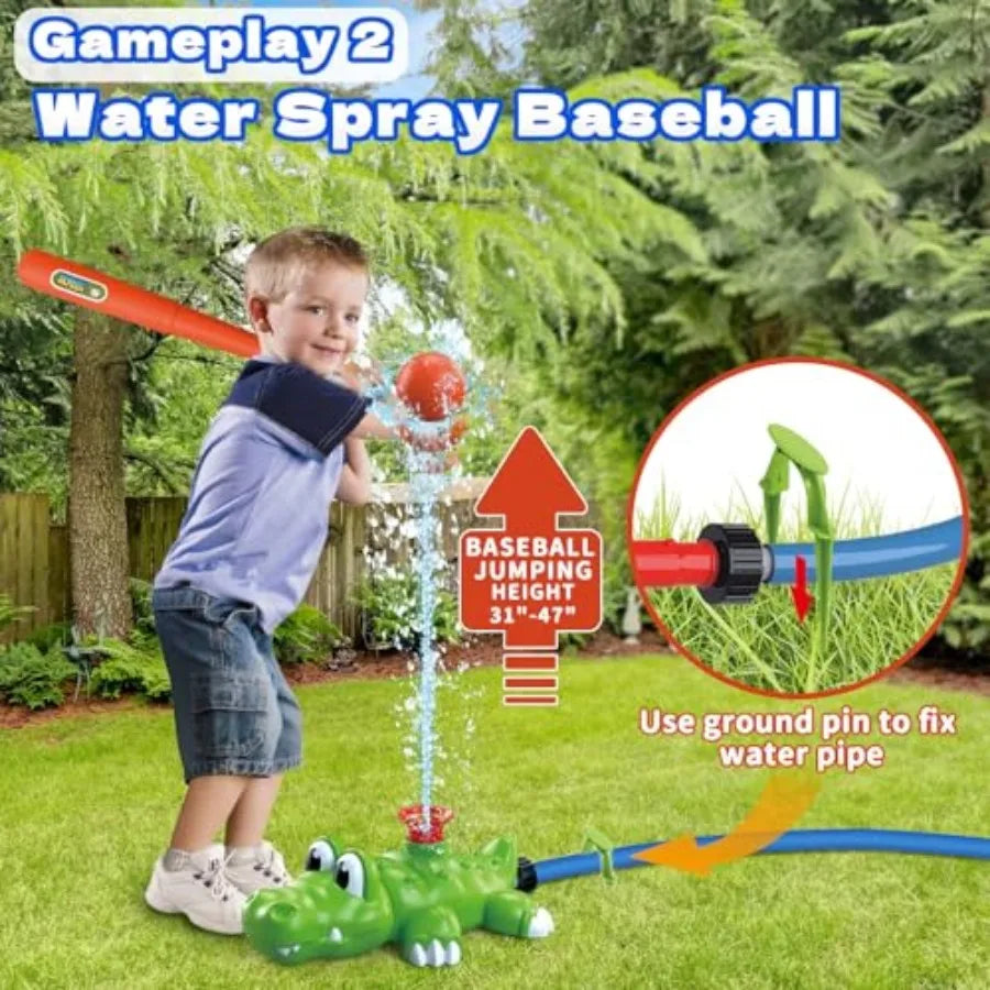 4-in-1 Water Sprinklers T Ball Set and Water Ball Toy, Crocodile Baseball Sprinkler for Backyard Outdoor Summer Toys for Boys G